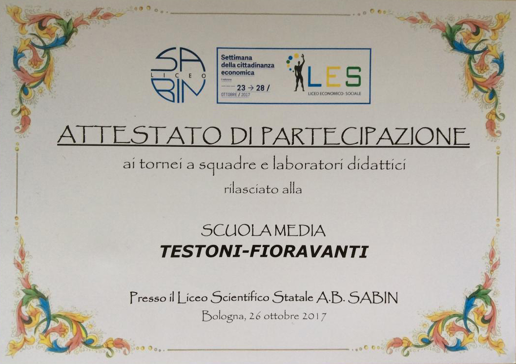 Attestato di partecipazione torneo LES